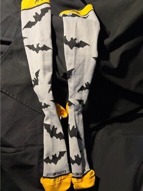 Adult Bat Pattern Knee-High Costume Socks - Yellow & Gray Compression stockings
